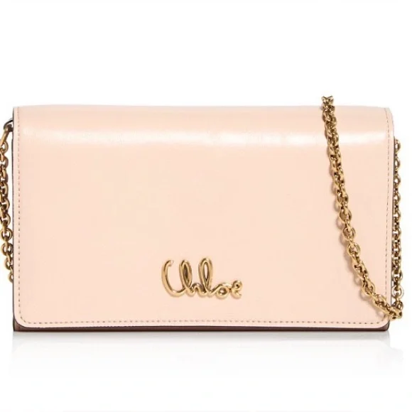 Chloe - Iconic Leather Flap Wallet On Chain Cement Pink - Picture 1 of 6